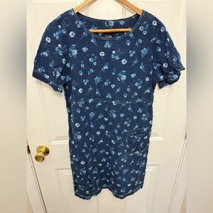 Women’s J.D. Stone Blue Floral Vintage Mini Babydoll Dress With Pocket Size 8